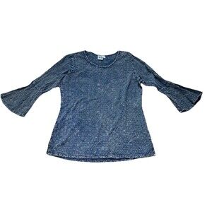 Parsley & Sage Blouse M Blue 3/4 Sleeve Tunic Top Art to Wear Boho Coastal